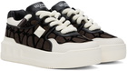 Valentino Garavani White & Brown One Stud XL Low-Top Sneakers