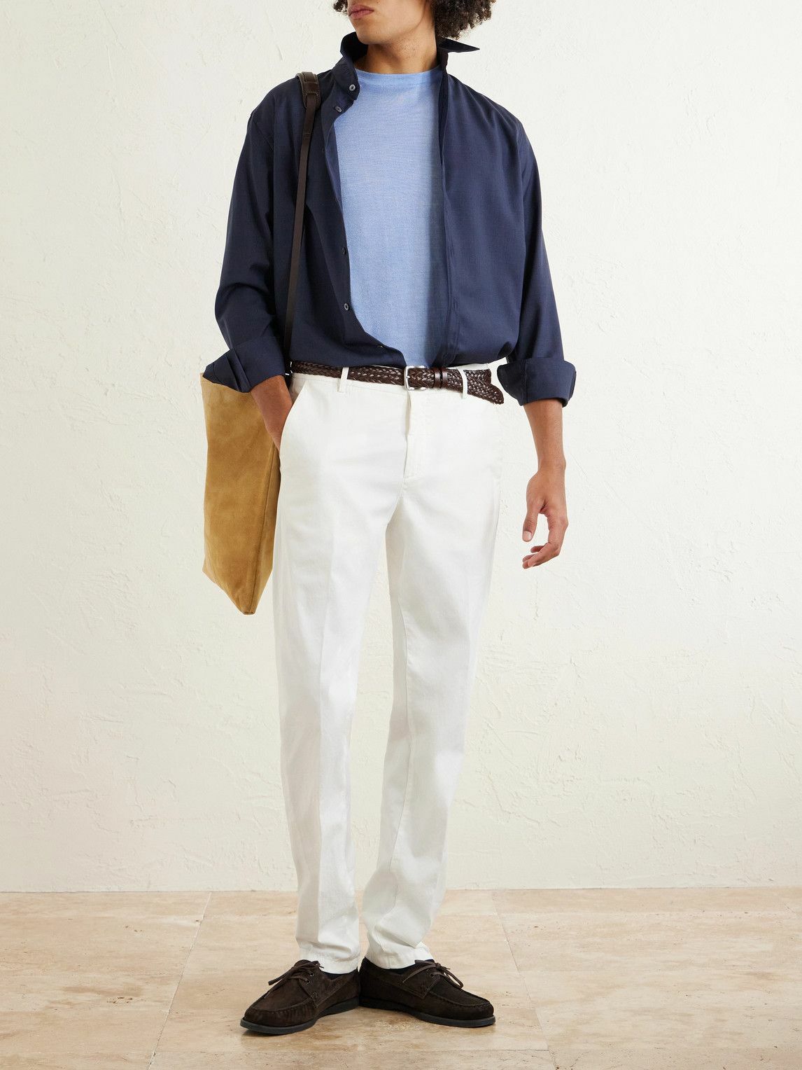 Eleventy - Straight-Leg Stretch-Cotton and Silk-Blend Trousers - White