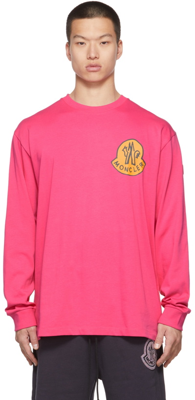 Photo: Moncler Genius 2 Moncler 1952 Pink Logo Long Sleeve T-Shirt