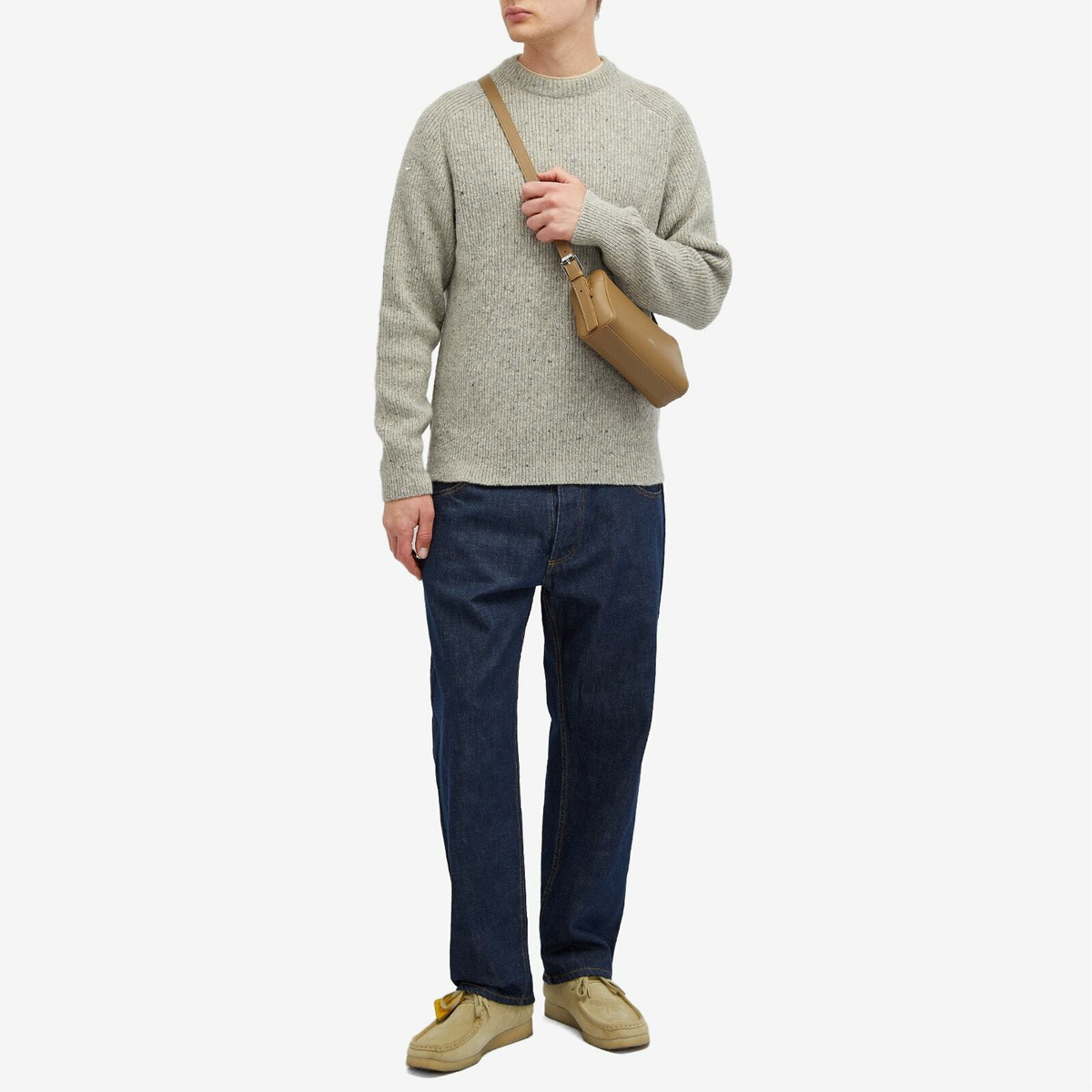 Foret Men's Cone Rib Knit Sweatshirt in Light Grey Melange
