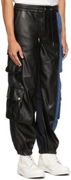 Feng Chen Wang Black & Blue Faux-Leather Denim Cargo Pants