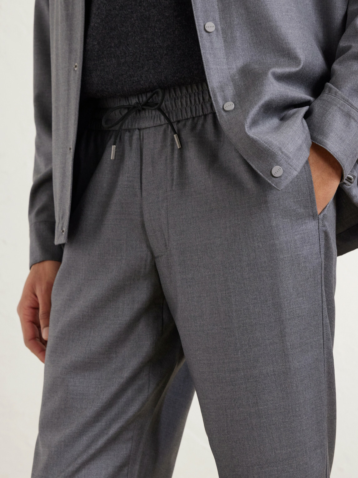 SEASE - Summer Mindset Straight-Leg Virgin Wool Drawstring Trousers - Gray