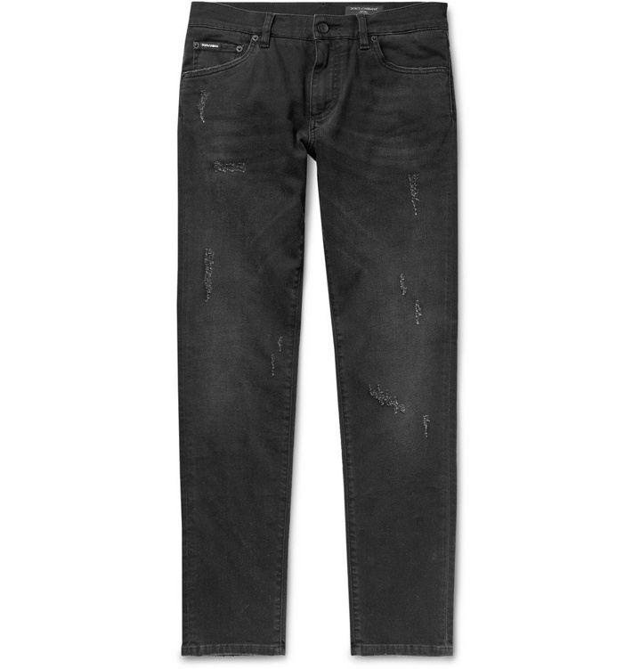 Photo: Dolce & Gabbana - Slim-Fit Distressed Stretch-Denim Jeans - Men - Black