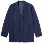 Homme Plissé Issey Miyake Men's Pleated Edge Blazer in Navy