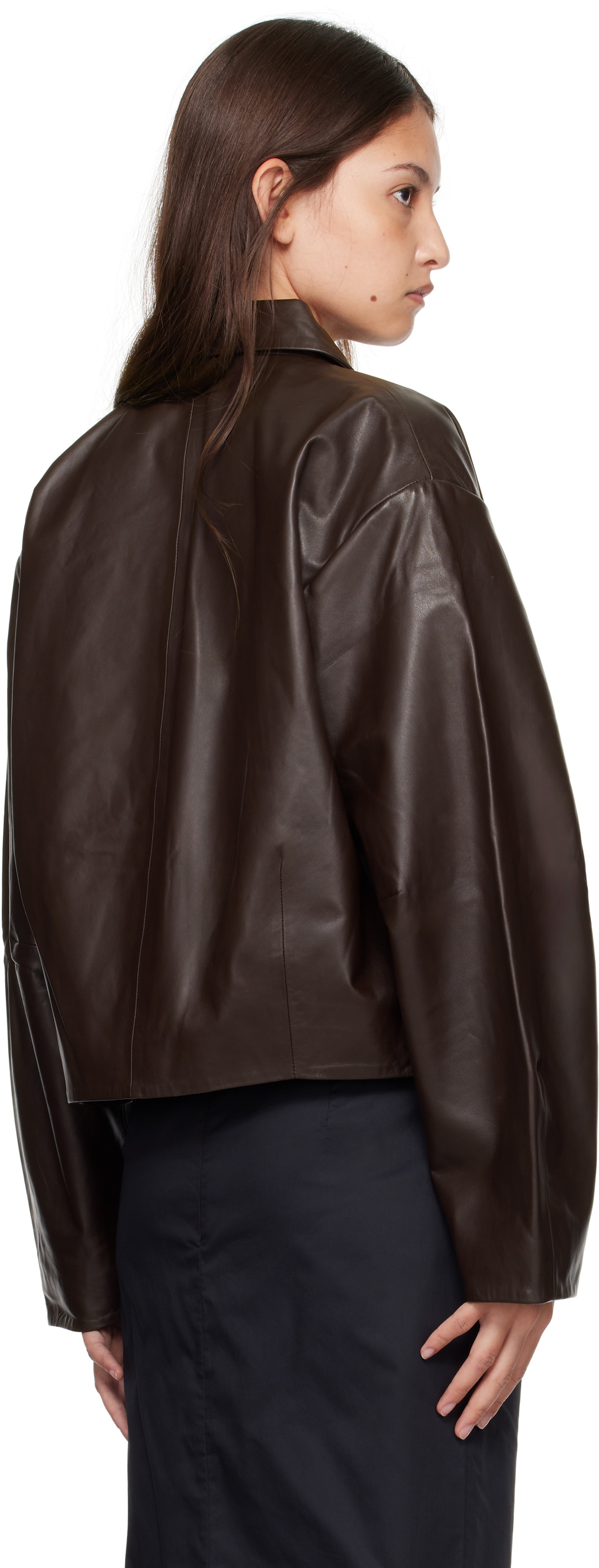 St. Agni Brown Cocoon Leather Jacket