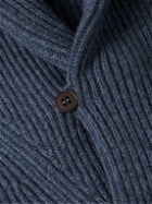 Purdey - Shawl-Collar Ribbed Cashmere Sweater - Blue