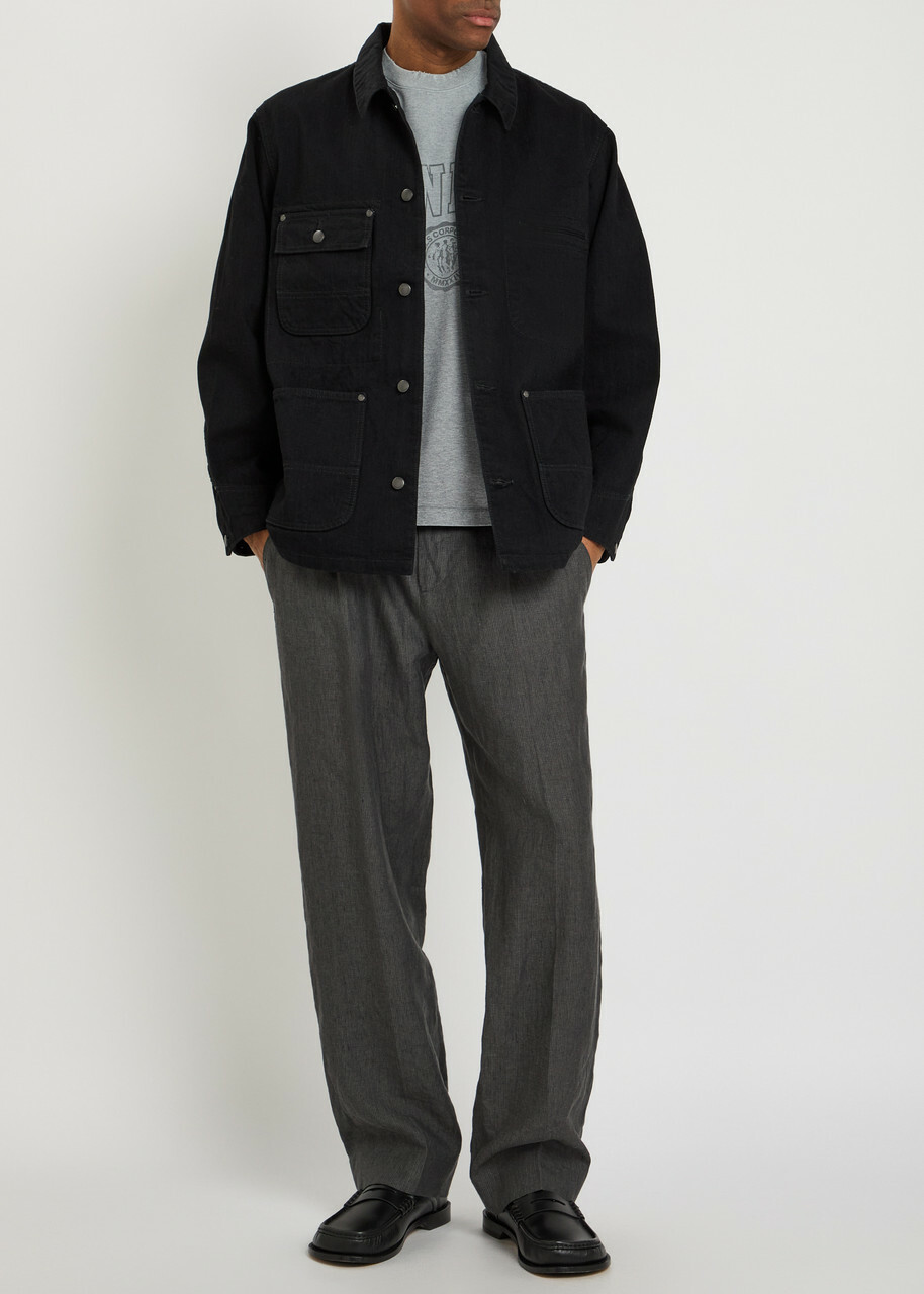 Vowels Patch Pocket Denim Jacket Black