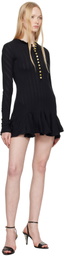 Conner Ives Black Pointelle Long Sleeve Henley Minidress