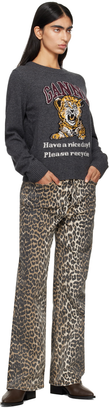 GANNI Gray Graphic Tiger Sweater