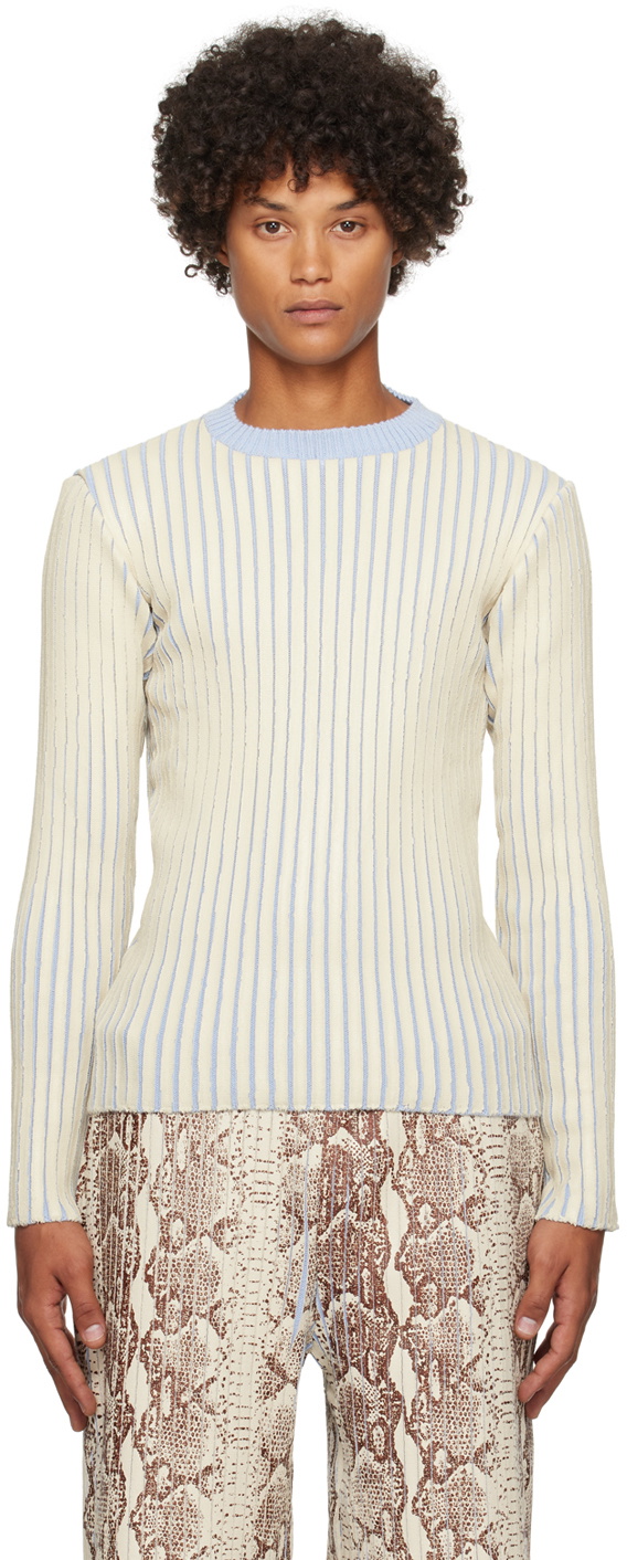 Stanley Raffington SSENSE Exclusive Off-White & Blue Sweater