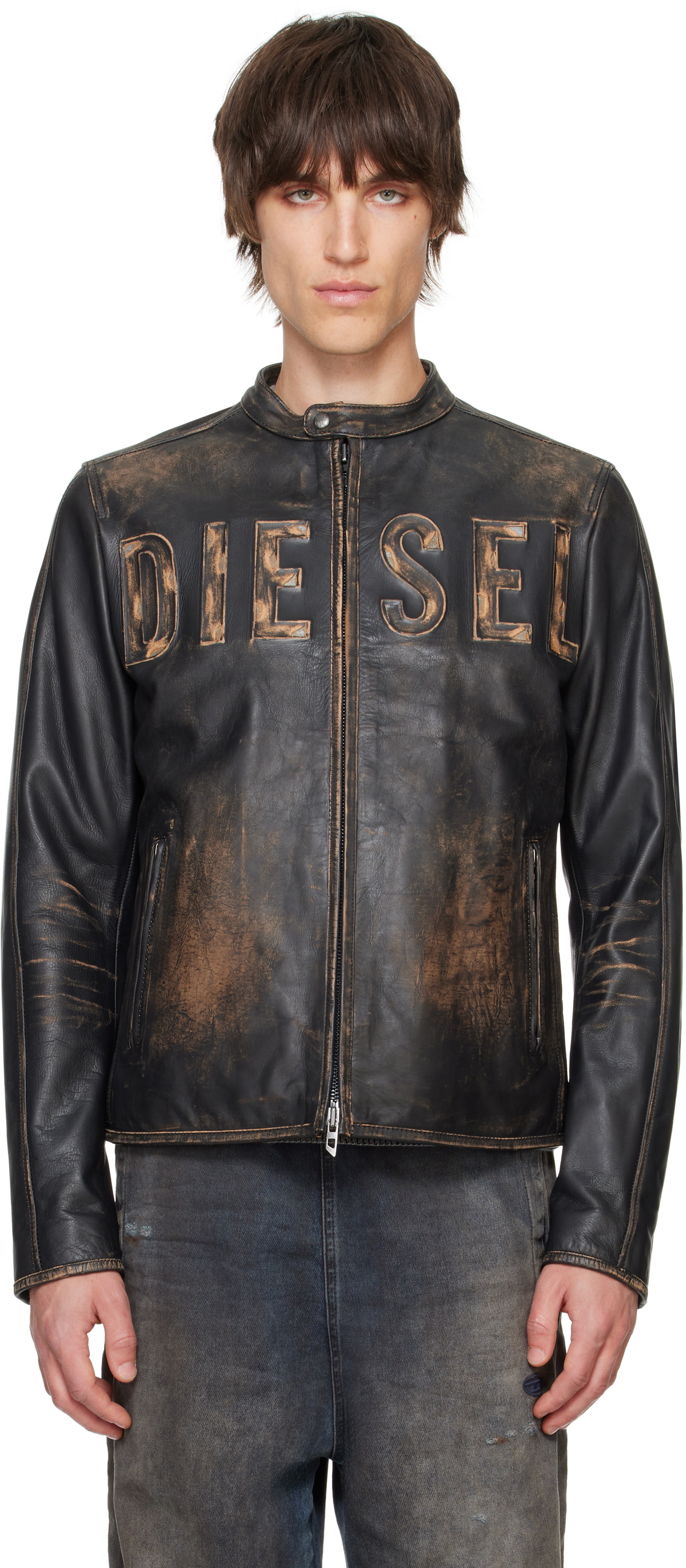 Diesel Black L-Met-A Leather Jacket Diesel