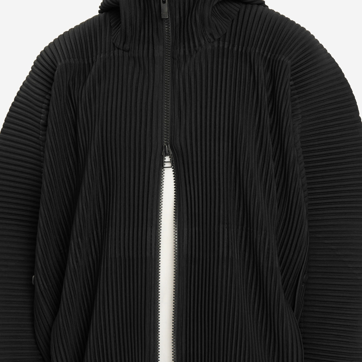 Homme Plissé Issey Miyake Men's Pleated Zip Hoody in Black Homme