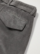 OFFICINE GÉNÉRALE - Owen Tapered Belted Cotton-Blend Corduroy Trousers - Gray