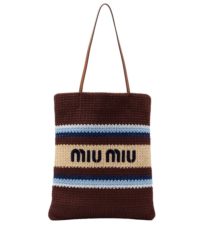 Photo: Miu Miu Striped raffia-effect shopper