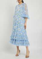 Needle & Thread Gloss Floral-embellished Tulle Midi Dress Blue