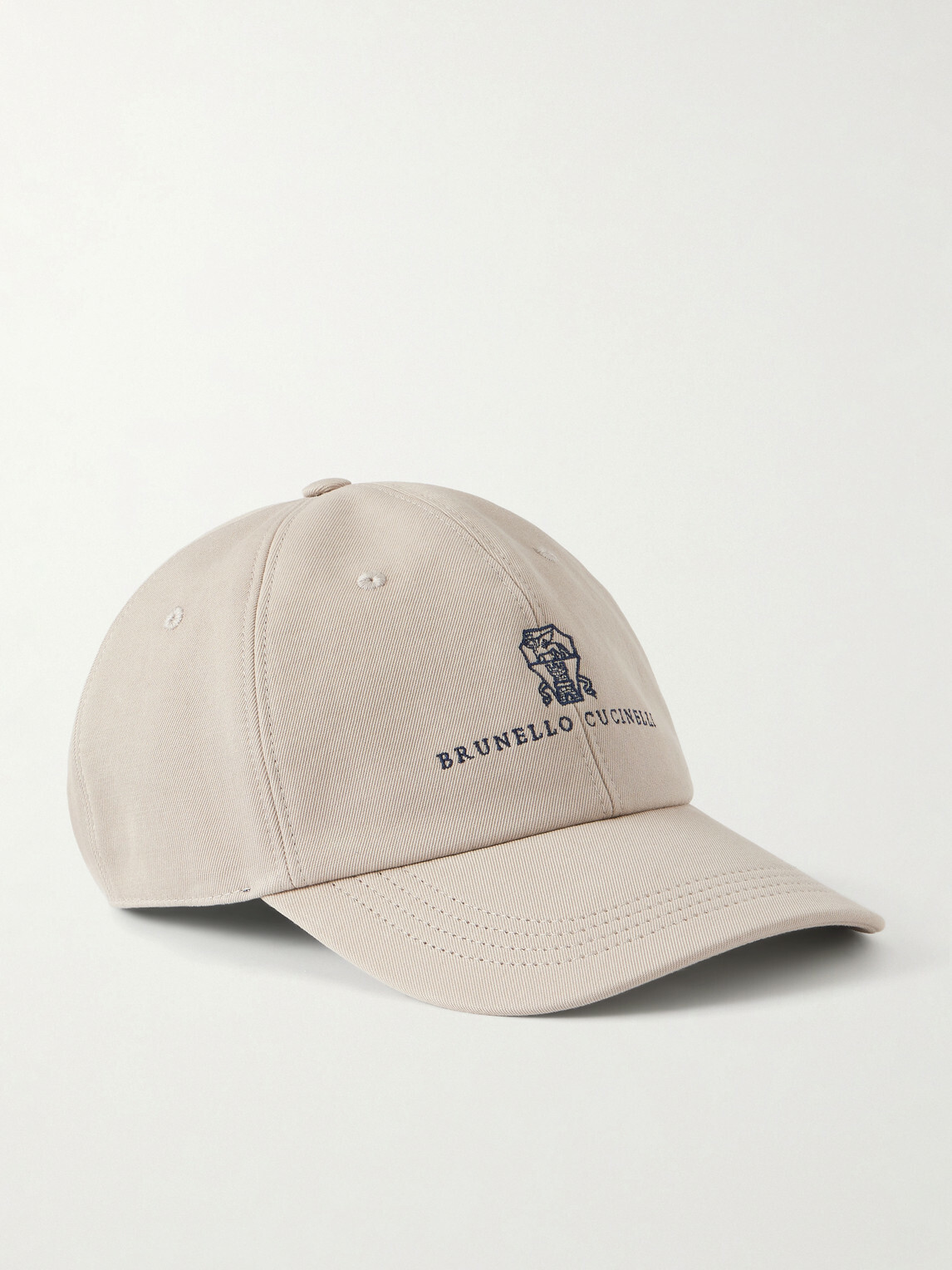 Brunello Cucinelli - Logo-Embroidered Leather-Trimmed Cotton-Twill Baseball Cap - Neutrals