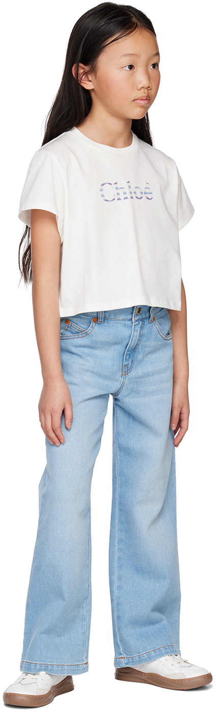 Chloé Kids Blue Embroidered Jeans Chloe