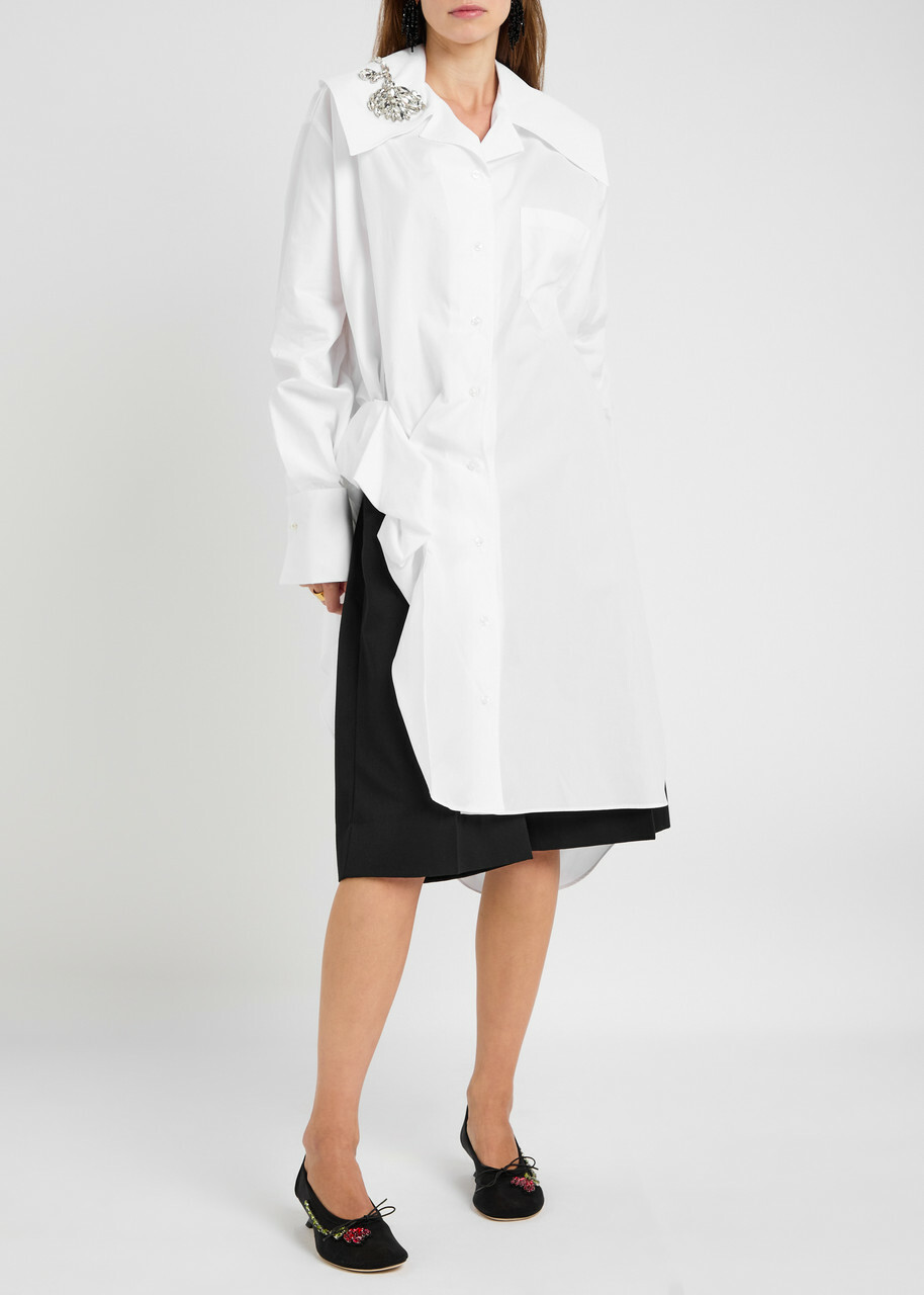 Simone Rocha Asymmetric Crystal-embellished Cotton Shirt