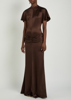 DE LA Vali Myra Gathered Satin Gown Brown