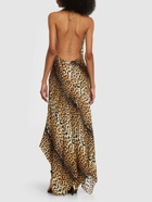 ROBERTO CAVALLI Jaguar Print Silk Twill Long Cami Dress