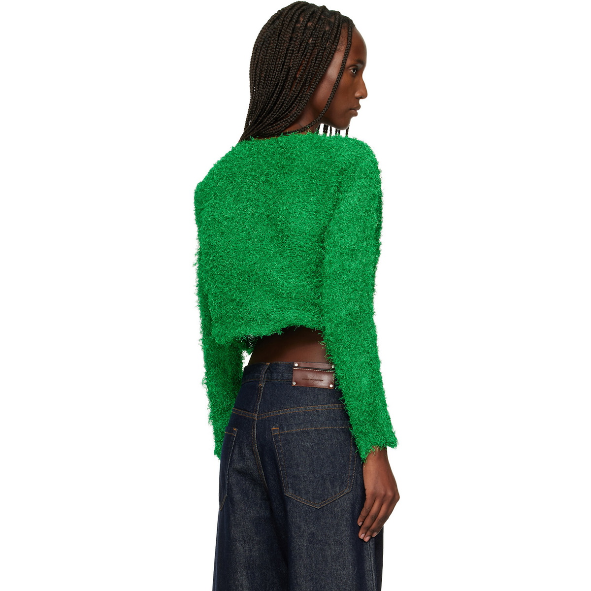 ISSEY MIYAKE Green Shifted Fuzzy Pleats Cardigan