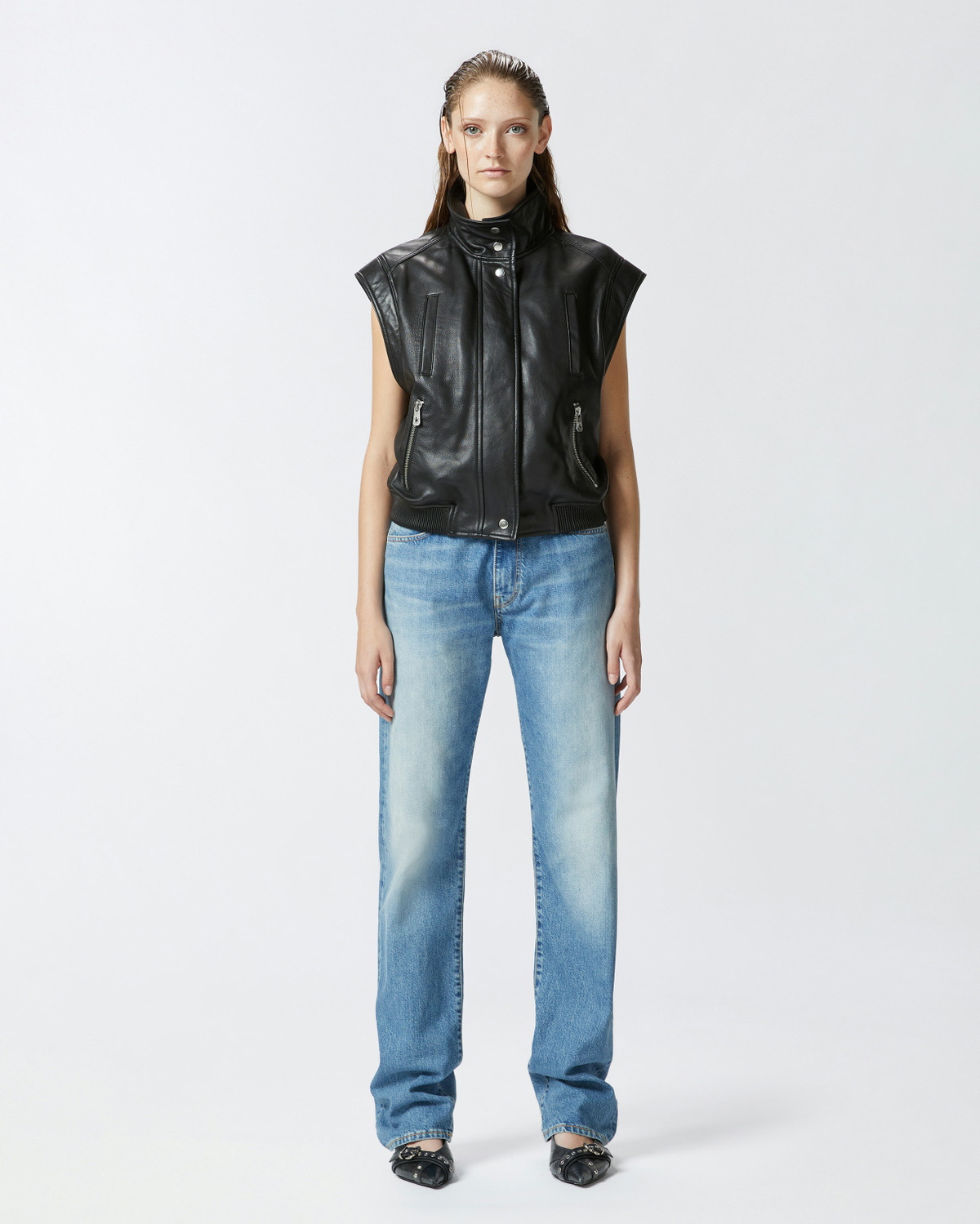Pinko Nappa Leather Biker Jacket Limo Black