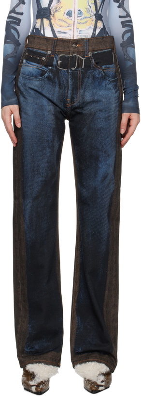 Photo: Y/Project Blue & Brown 'YP' Trompe L'oeil Jeans