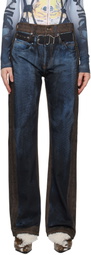 Y/Project Blue & Brown 'YP' Trompe L'oeil Jeans