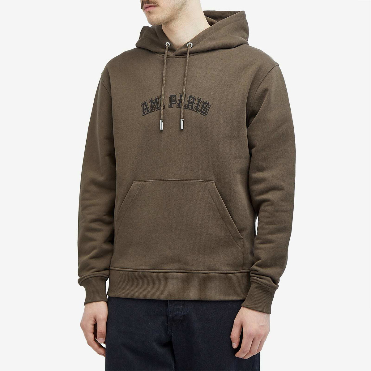 ★★AMI PARIS★★ AMI PARIS LOGO HOOD DARK COFFEE USW2477302 AMI Paris Men's College Logo Hoodie in Dark Coffee AMI