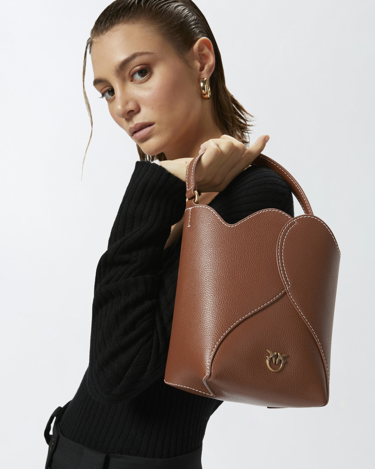 ショルダーバッグ・ポシェット PINKO Mini bucket bag Pinko Heart Mini Leather Bucket Bag With Shoulder Strap Tan