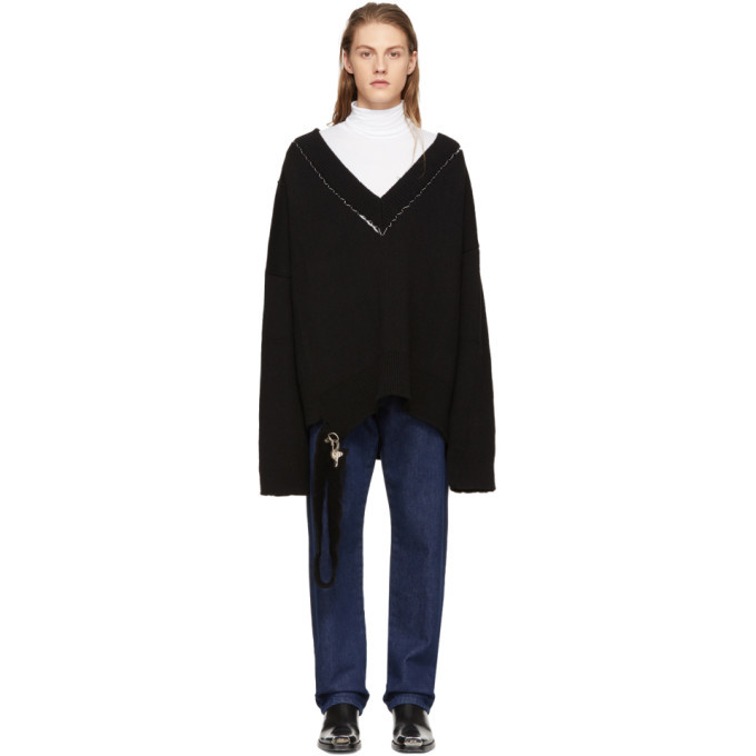 Raf Simons Black Classic Oversized V-Neck Sweater Raf Simons