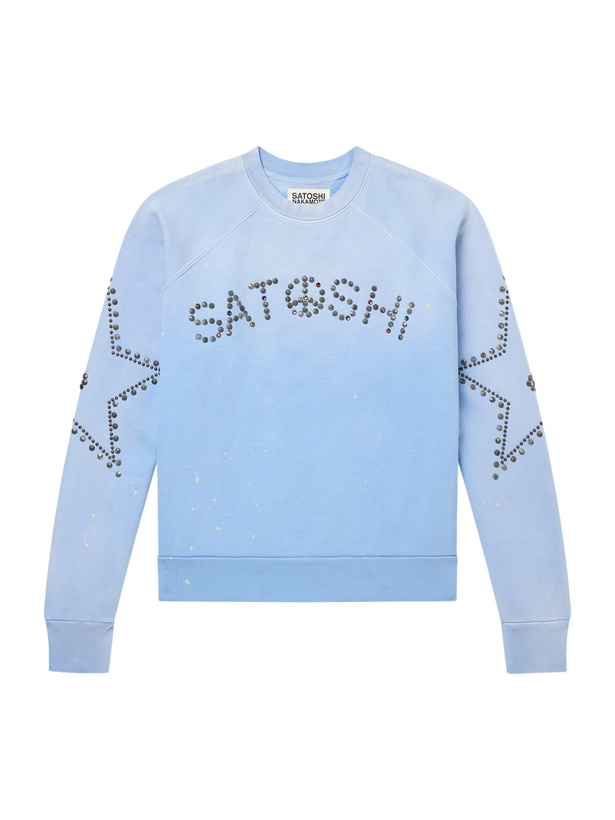 Photo: Satoshi Nakamoto - Star Stud-Embellished Paint-Splattered Cotton-Jersey Sweater - Blue