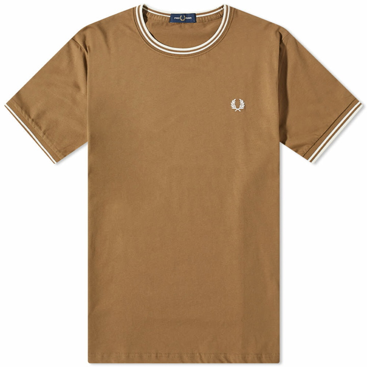 Photo: Fred Perry Men's Twin Tipped T-Shirt in Shaded Stone
