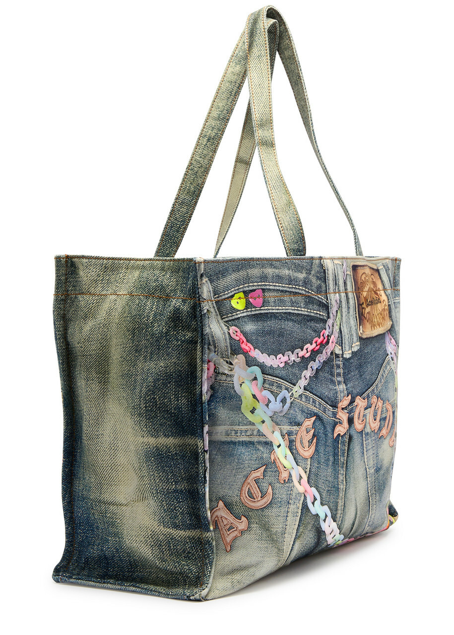 Acne Studios Jeans-print Canvas Tote - Blue - One Size