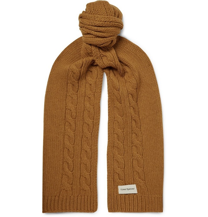Photo: Oliver Spencer - Arbury Cable-Knit Wool Scarf - Brown
