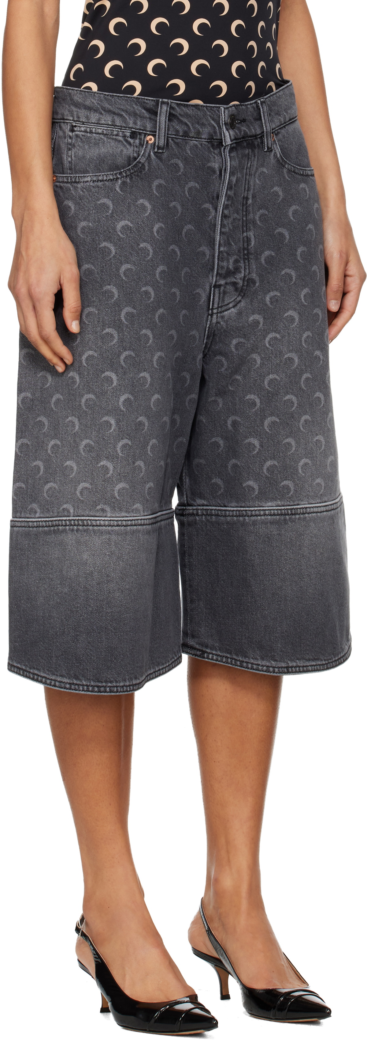 Marine Serre Grey Moon Laser Denim Shorts