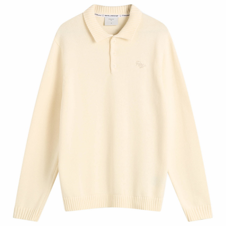 Photo: Percival Men's Verso Long Sleeve Knitted Polo in Ecru