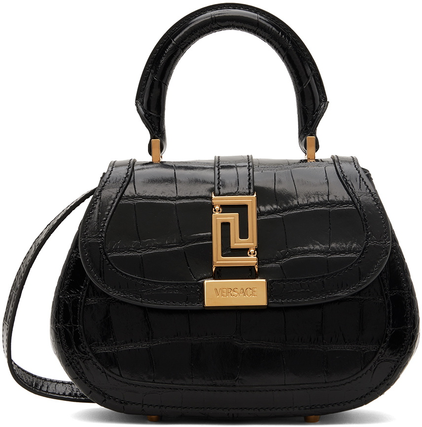 Greca Goddess Medium leather tote bag in black - Versace