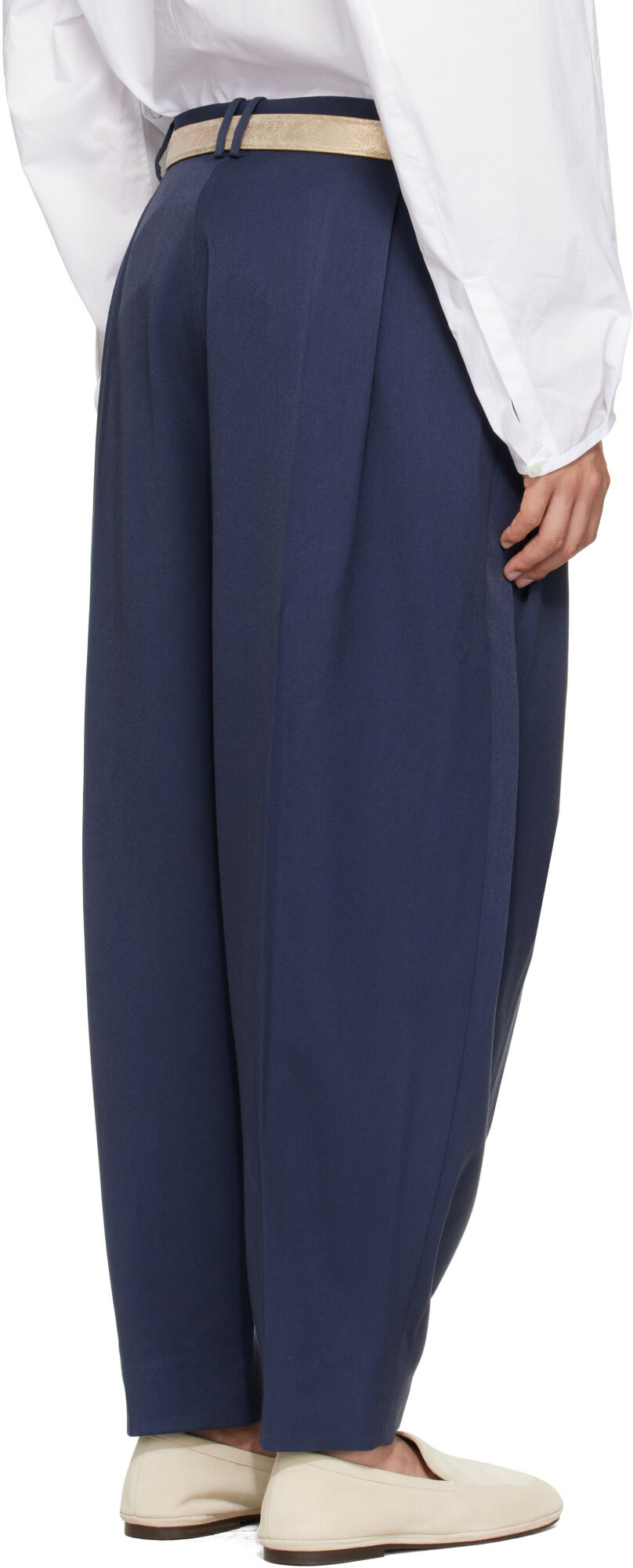 Hed Mayner Navy Pleated Trousers
