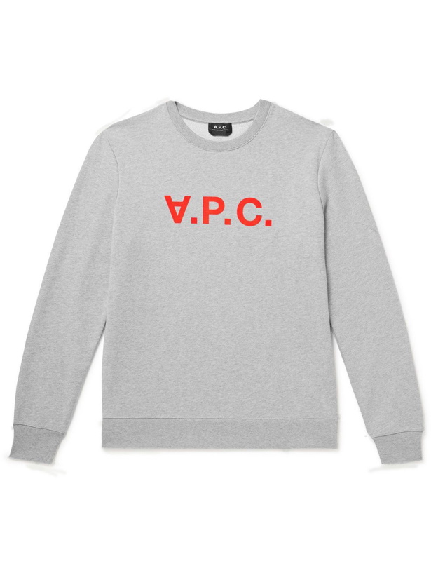 Photo: A.P.C. - Logo-Flocked Cotton-Jersey Sweatshirt - Gray
