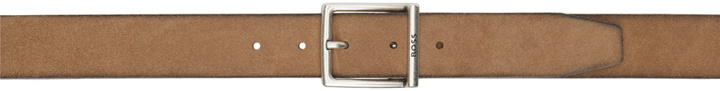 Photo: BOSS Brown Suede Squared Buckle Engraved Logo Belt