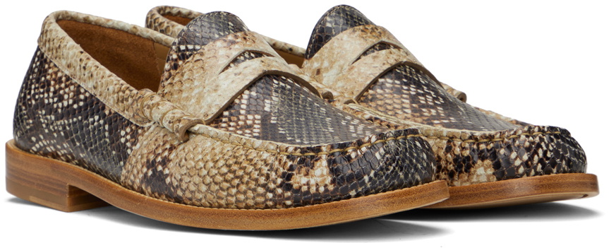 Rhude Beige & Brown Snake Brown Penny Loafers