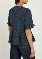 Ganni Tweed-effect Peplum Denim Blouse