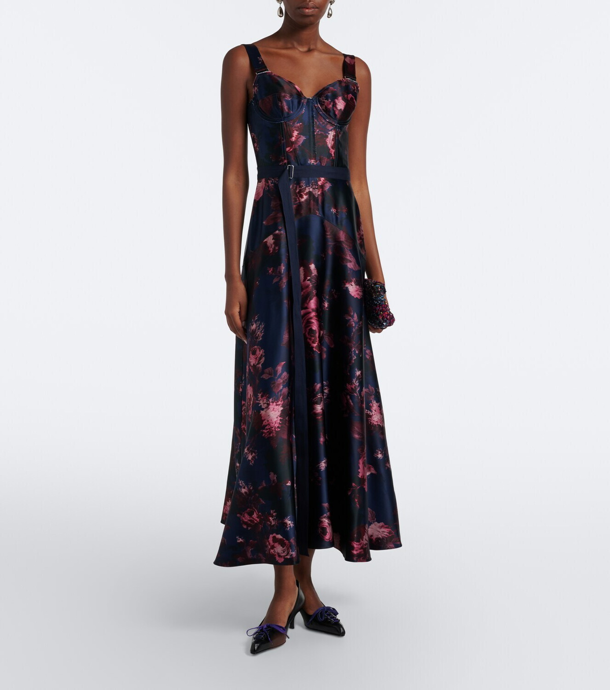 Erdem Belted floral bustier dress