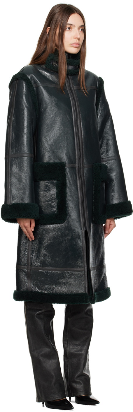 Helmut Lang Khaki Zip Shearling Coat
