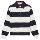 Thom Browne Men's Rugby Stripe Knitted Polo Shirt in Navy