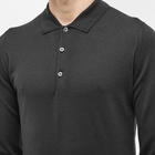 John Smedley Men's Belper Merino Knit Long Sleeve Polo Shirt in Black