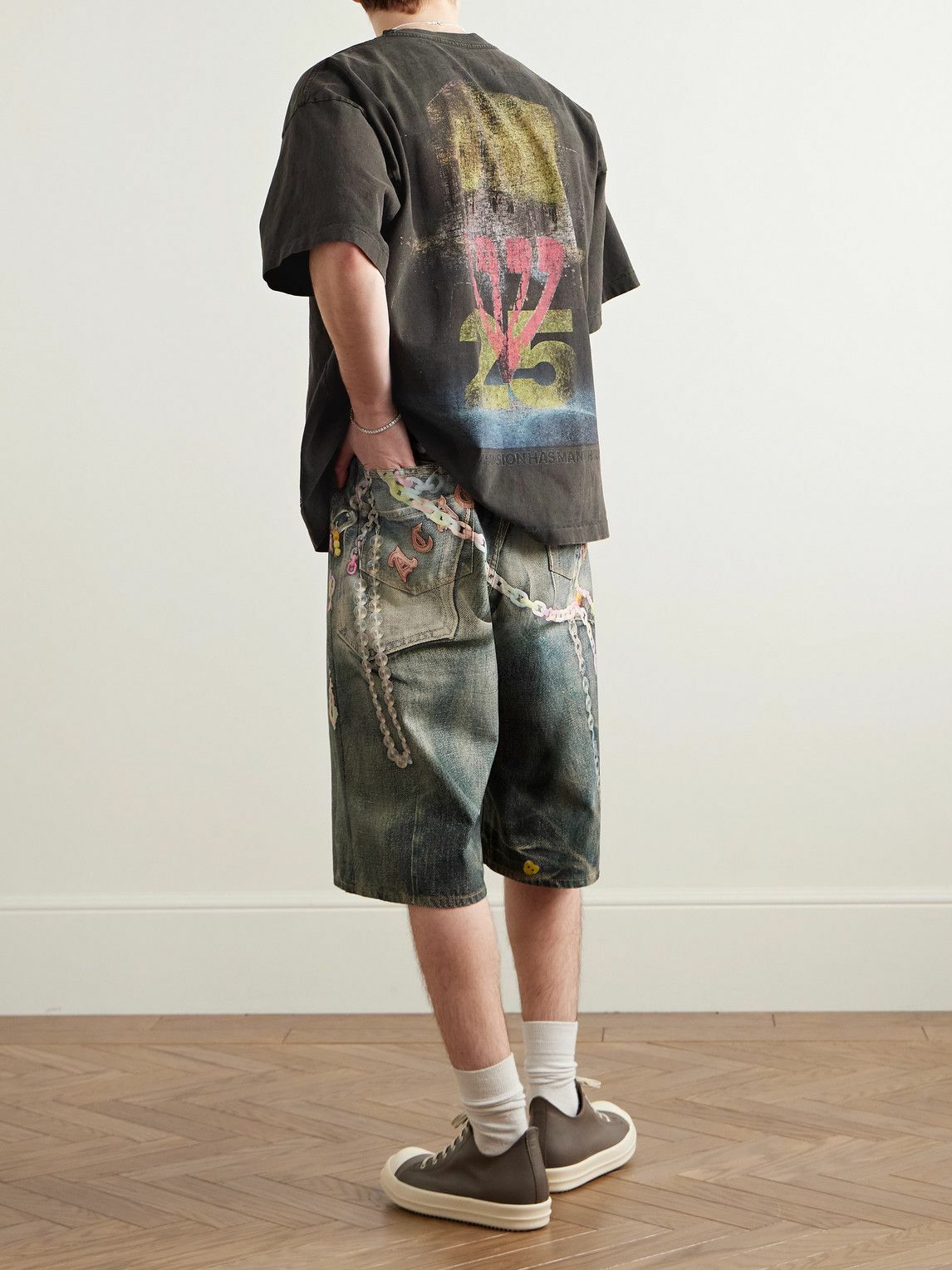 RRR123 - Mansion Printed Cotton-Jersey T-Shirt - Black