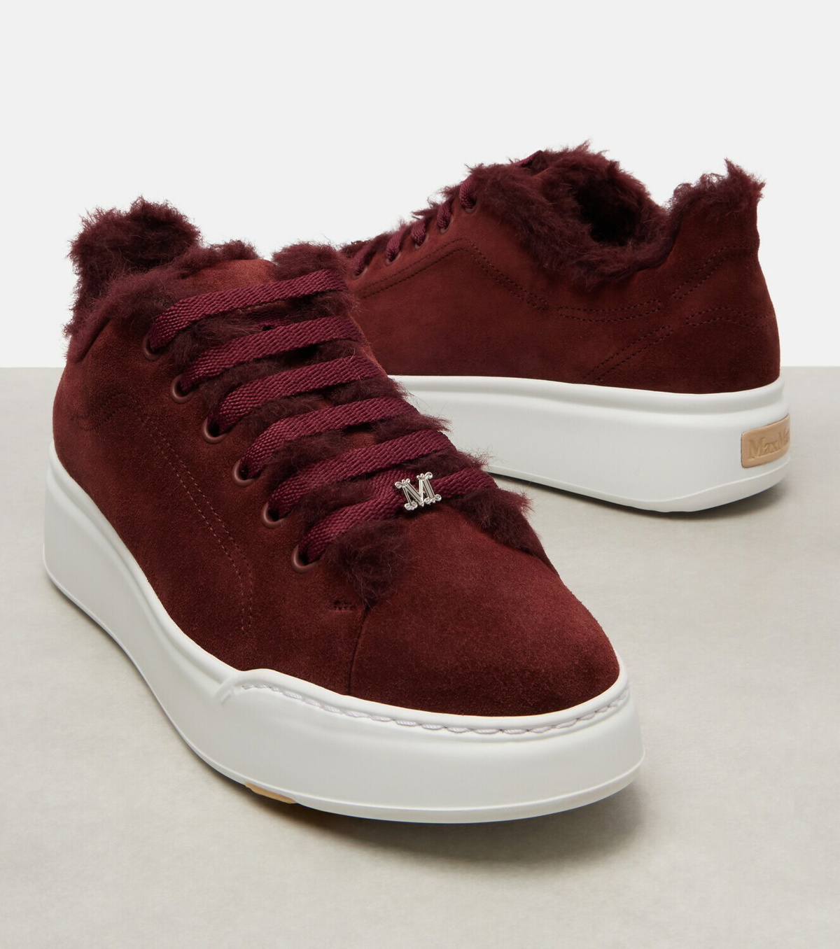 Max Mara Tmaxi Teddy-trimmed suede sneakers