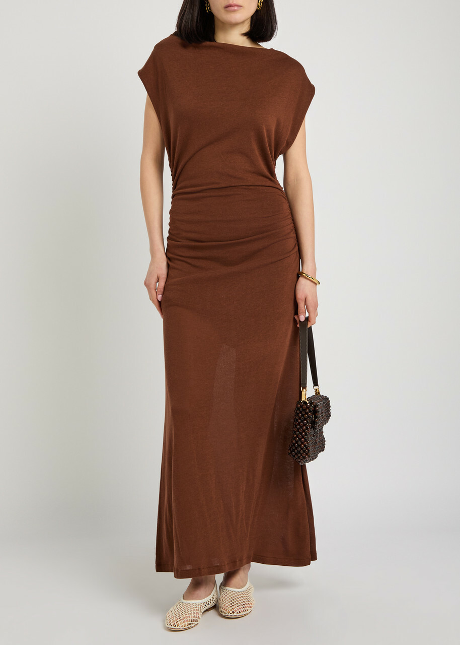 Akyn Ruched Fine-knit Midi Dress Bronze Akyn